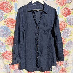 Linen Sigrid Olsen Large long sleeve button down shirt Indigo/Navy Blue